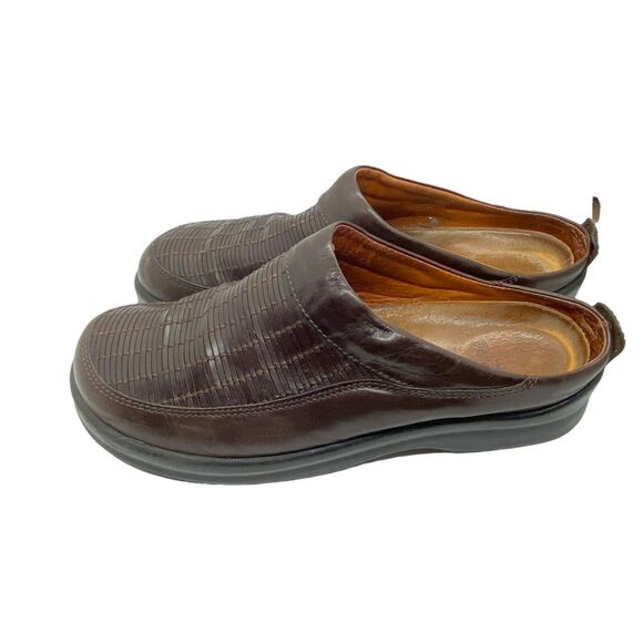 Birkenstock Unisex Footprints Brown Leather Casual Mule Flats Sz EU 42 Narrow - Picture 2 of 13